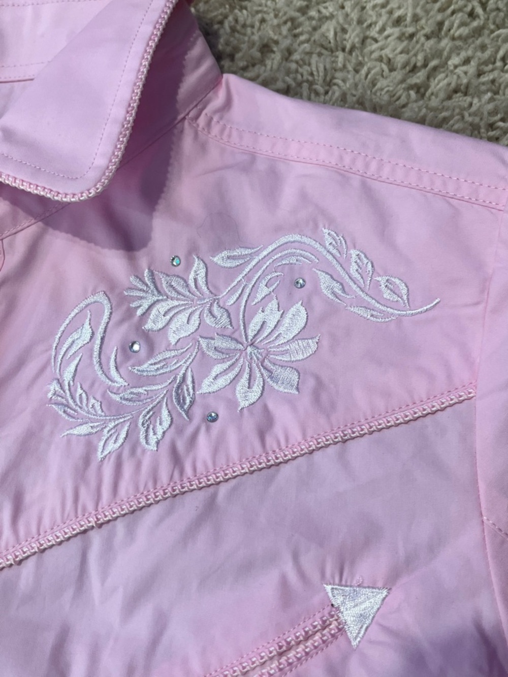 Western Pink Button-Up Shirt with White Embroidery - Picture 2 of 5
